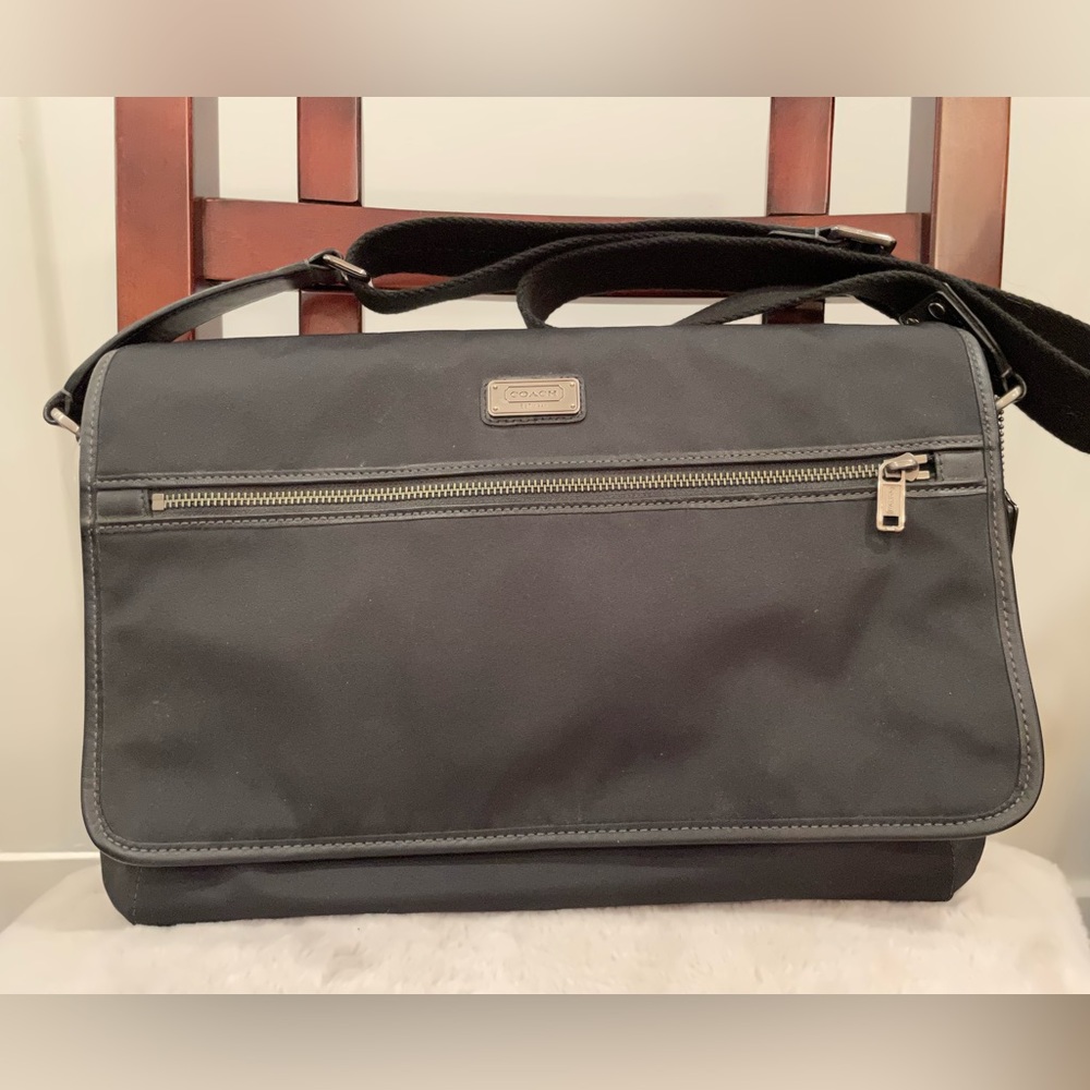 Coach black nylon messenger bag unisex